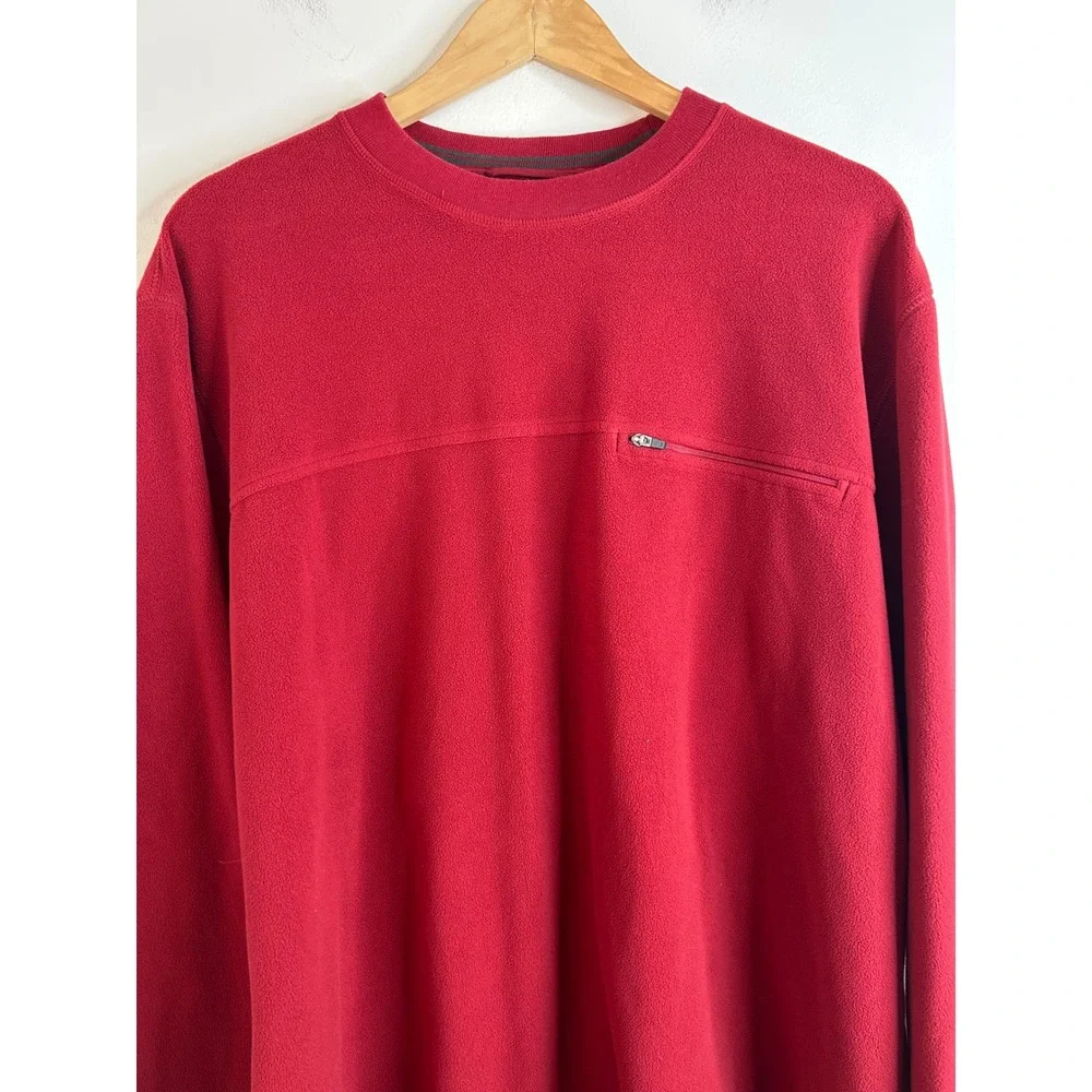 LL Bean Red Fleece Pullover Long Sleeve Pocket Mens Tall XL Outdoor Thermal Base